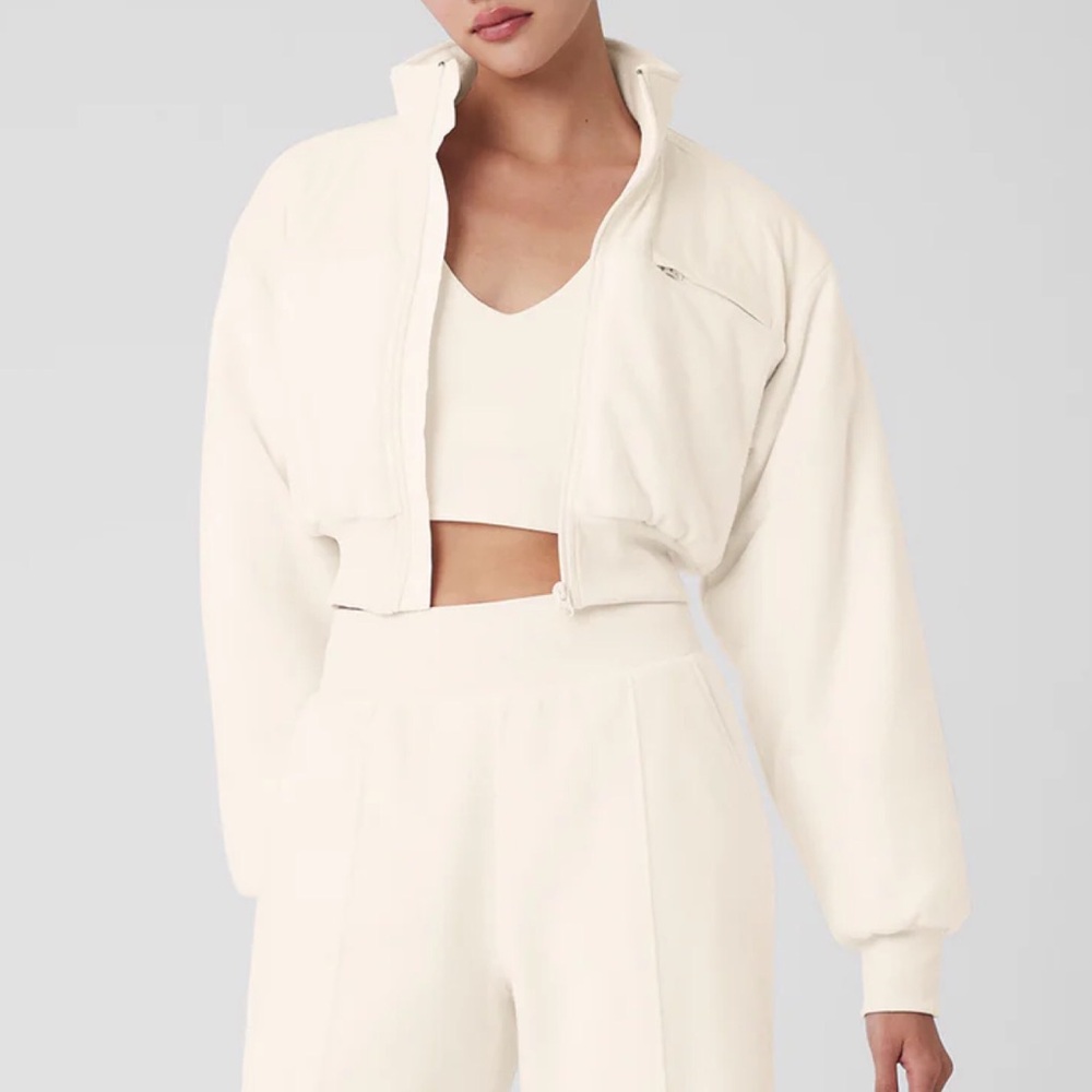 Alo Yoga Polar Fleece Cropped Wintry Mix Jacket Ivory S